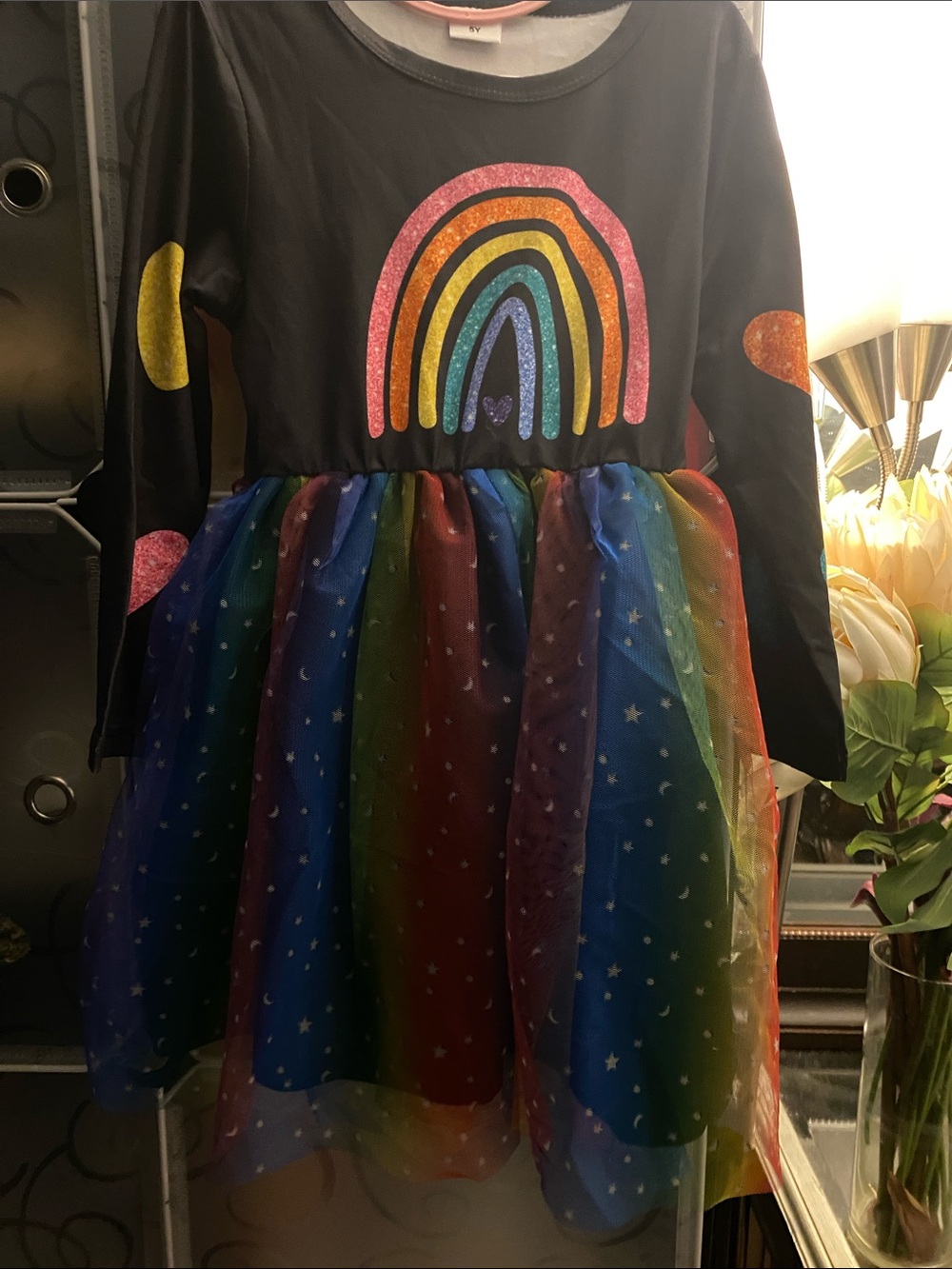 NWOT, Girls Black Rainbow Tulle Dress - Kids Costume